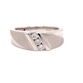 14K Men's Satin 3 Stone Diamond Band