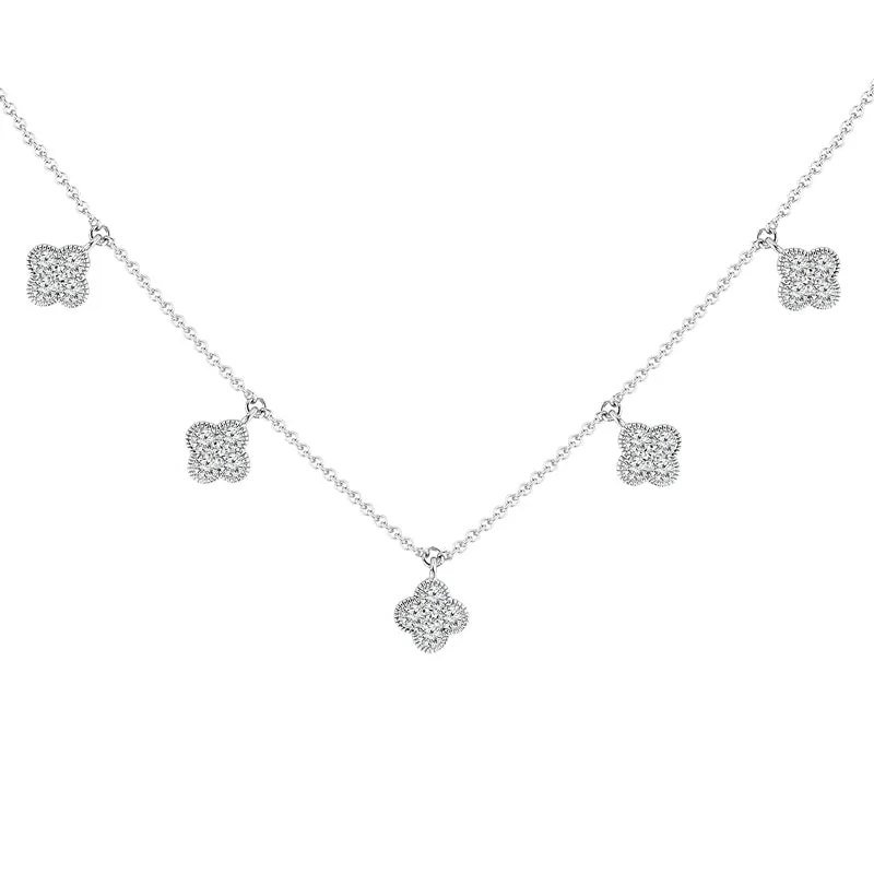 14K White Gold 5 Station Diamond Drop Necklace