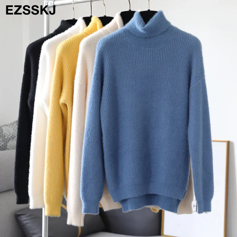 2020 Autumn Winter Oversize Turtlenect Thick Wool Cashmere Sweater Pullovers Women Long Sleeve Femal