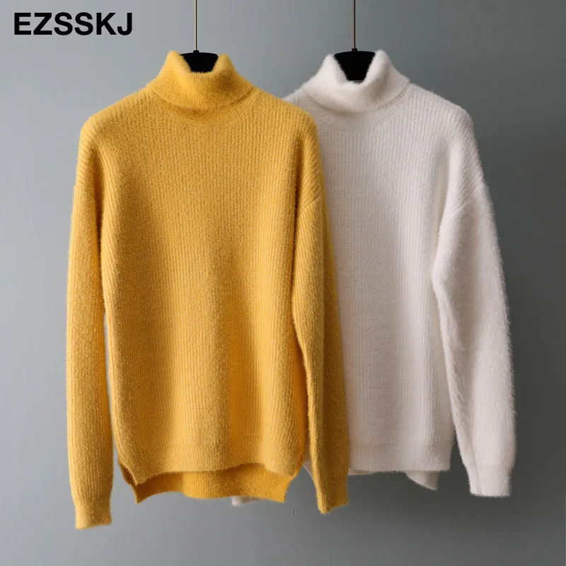 2020 Autumn Winter Oversize Turtlenect Thick Wool Cashmere Sweater Pullovers Women Long Sleeve Femal