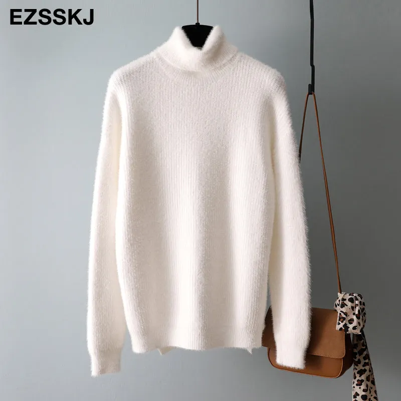 2020 Autumn Winter Oversize Turtlenect Thick Wool Cashmere Sweater Pullovers Women Long Sleeve Femal