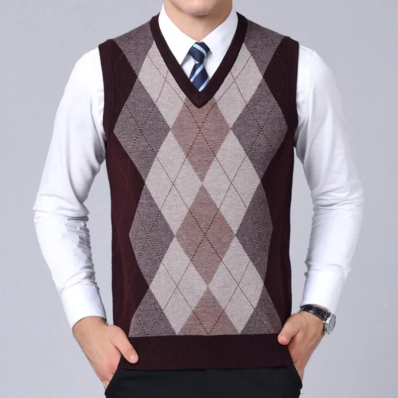 2023 New Fashion Sweater For Mens Pullovers Plaid Slim Fit Jumpers Knitred Vest Autumn Korean Style