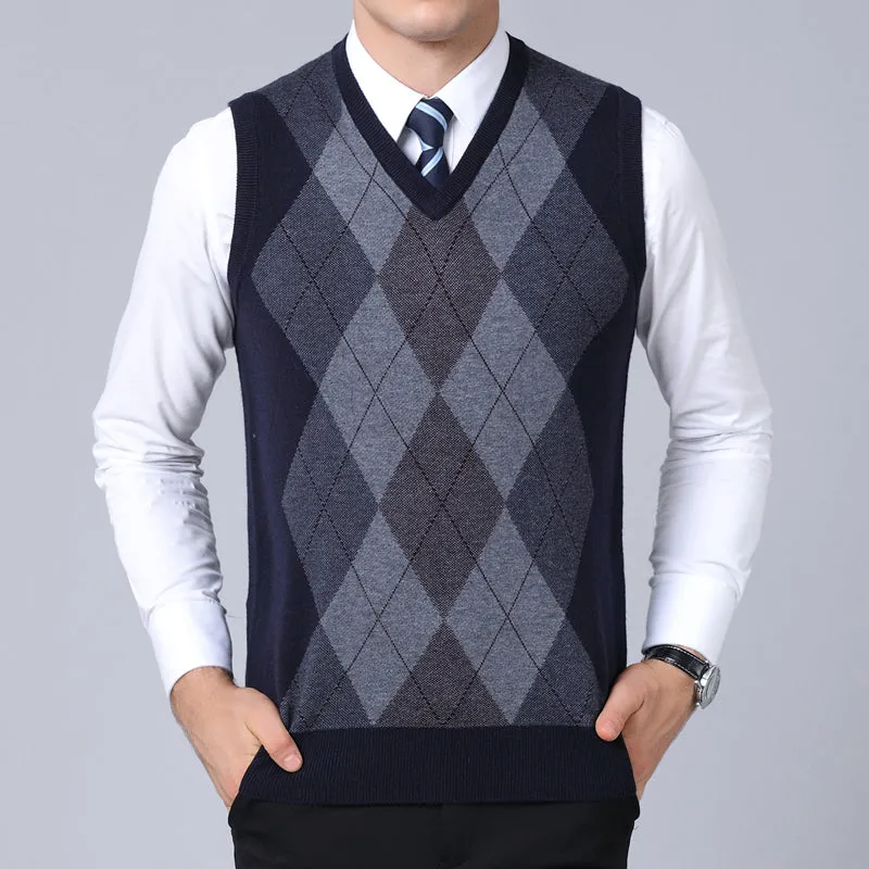 2023 New Fashion Sweater For Mens Pullovers Plaid Slim Fit Jumpers Knitred Vest Autumn Korean Style