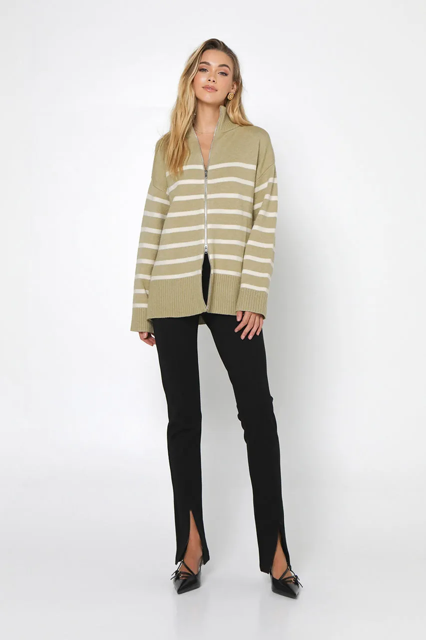 Addie Knit Jumper | Sage & White Stripe