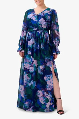 Adrianna Papell AP1E210216 W Long Sleeves Side Slit Long Floral Dress