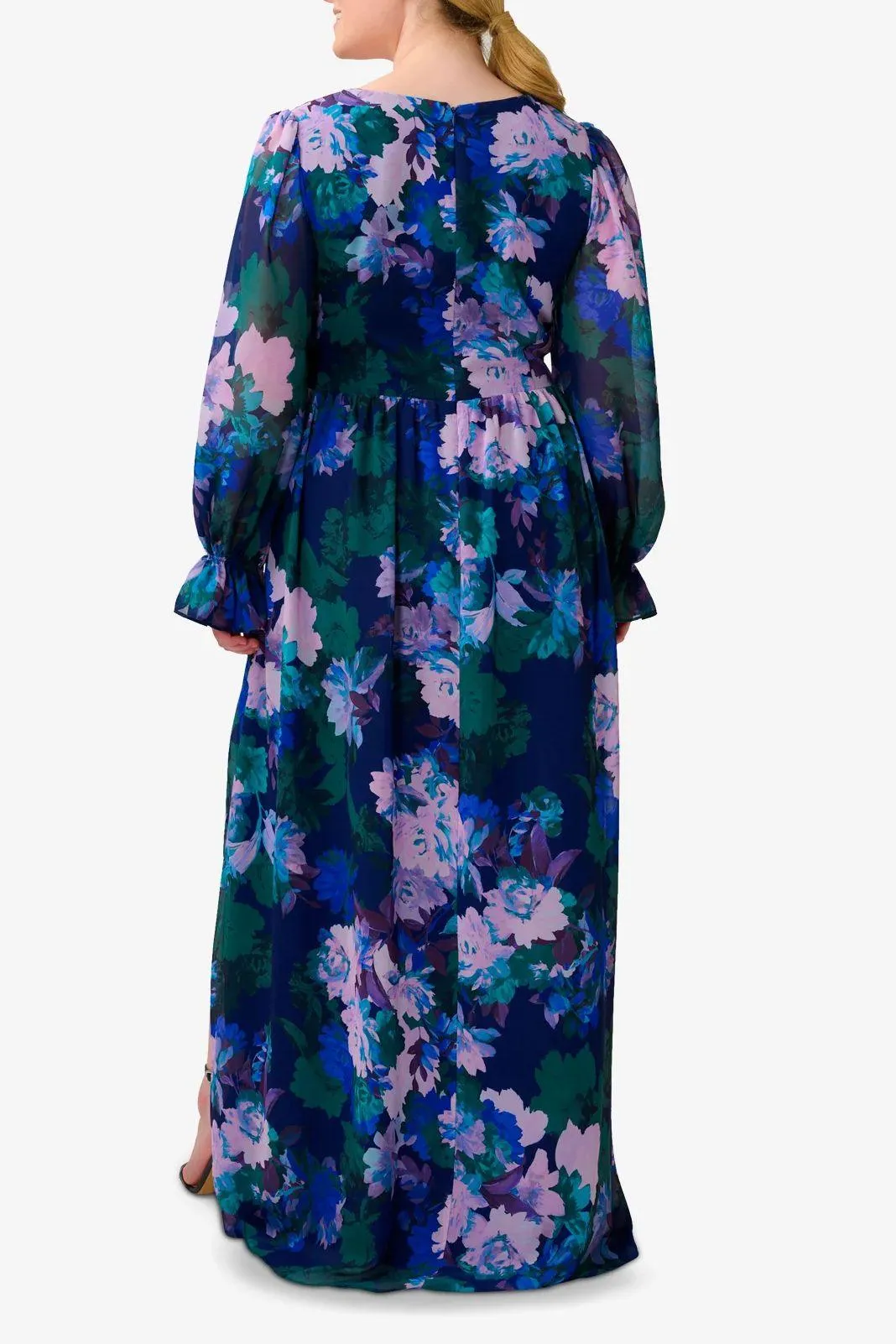 Adrianna Papell AP1E210216 W Long Sleeves Side Slit Long Floral Dress