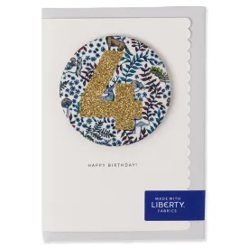 Age 4 Badge Greetings Card in Feldberg Forest Liberty Print by The Charming Press