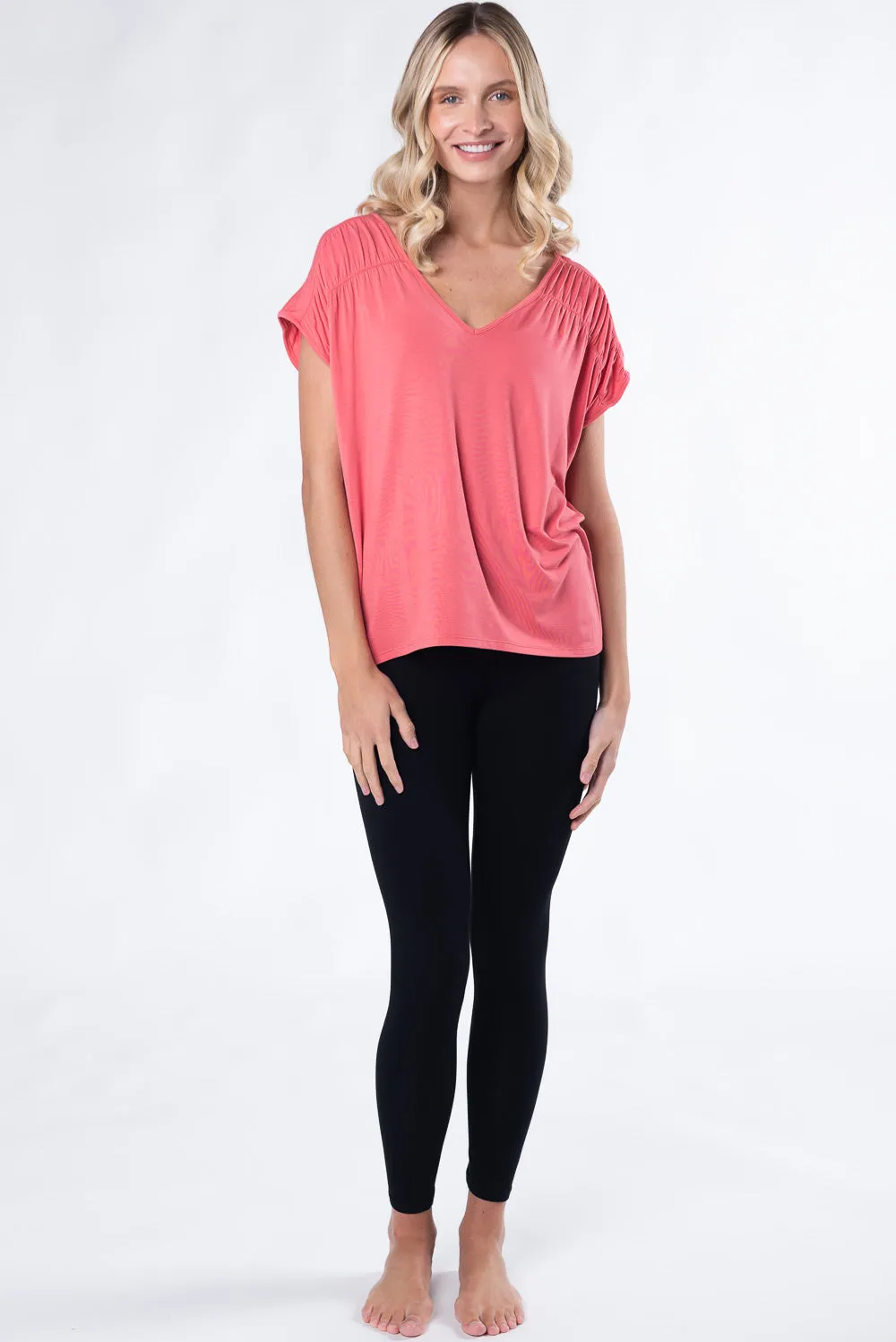 Alicia Bamboo V-Neck Top - Coral