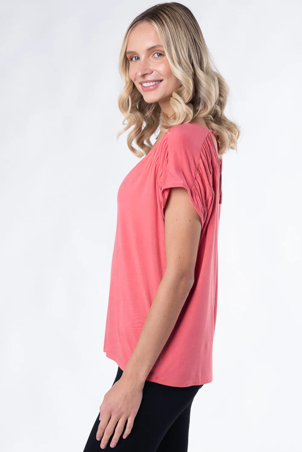 Alicia Bamboo V-Neck Top - Coral