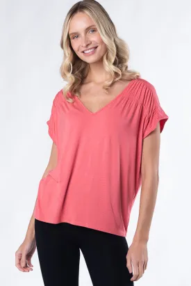 Alicia Bamboo V-Neck Top - Coral