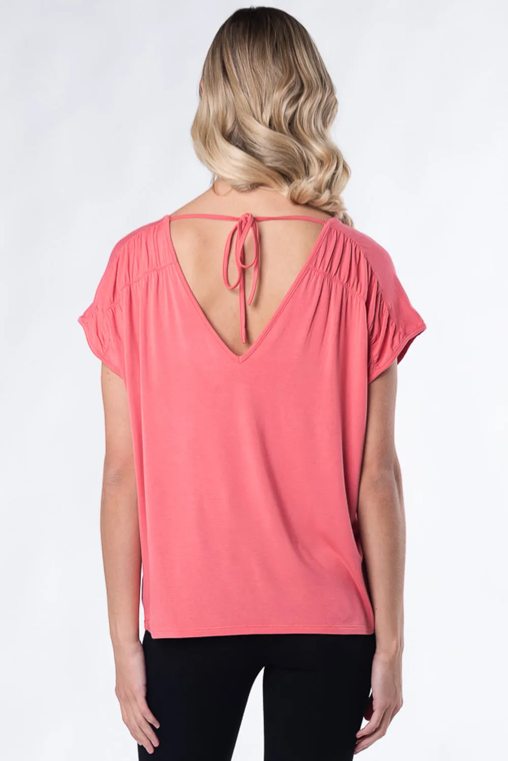 Alicia Bamboo V-Neck Top - Coral