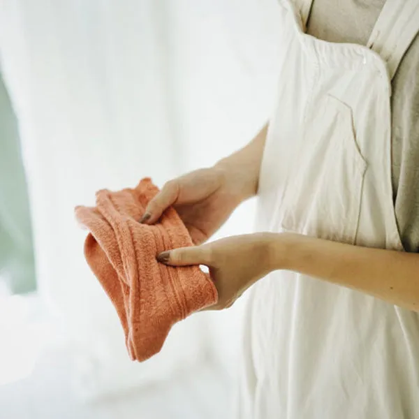 Alpaca Wool Cable Socks _ Tangerine Pink