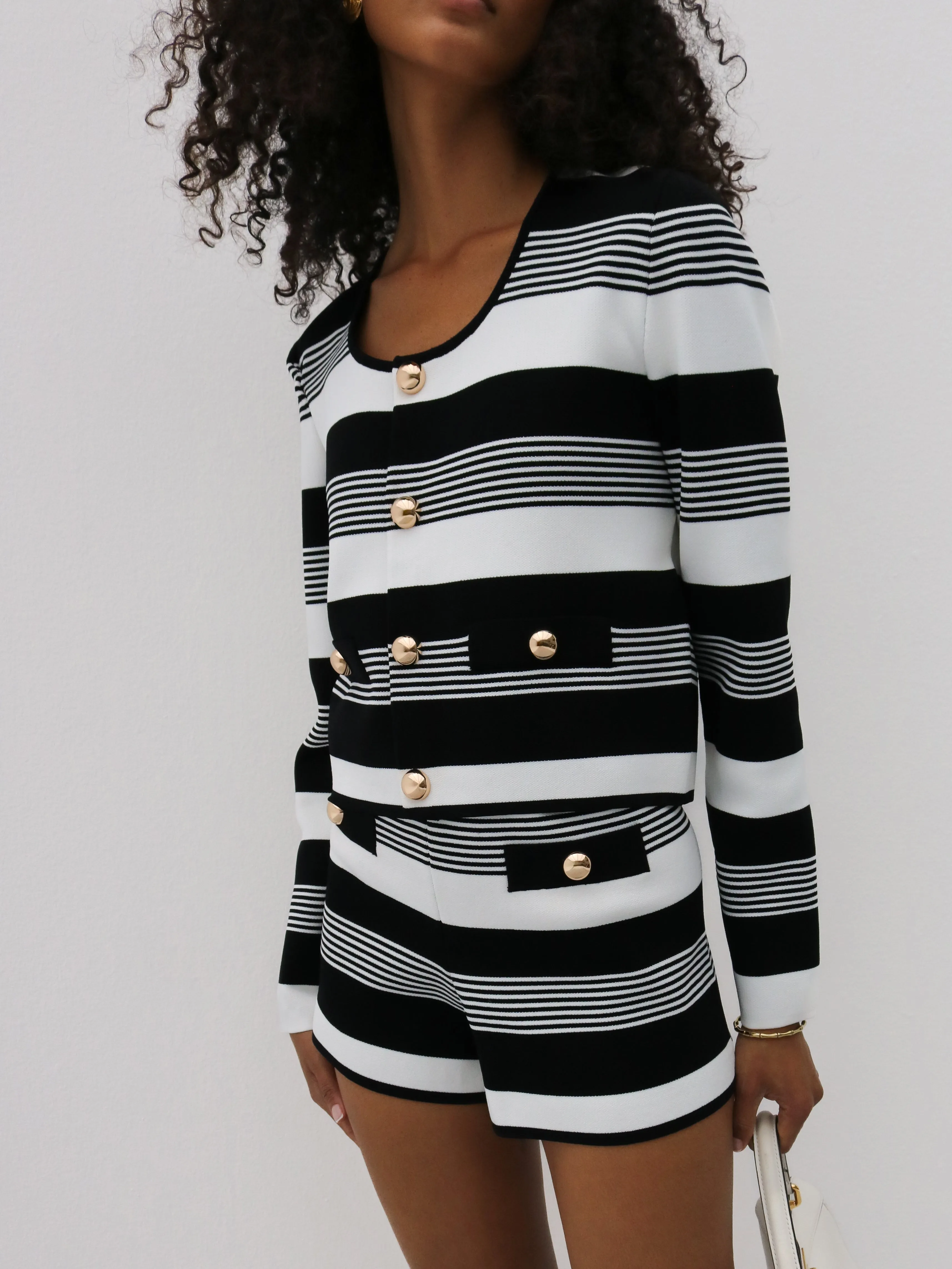 Antalia Stripe Knit Top | Black & White