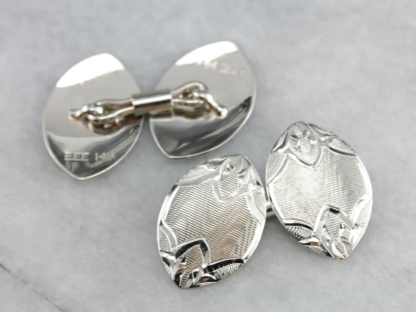 Antique Etched White Gold Cufflinks