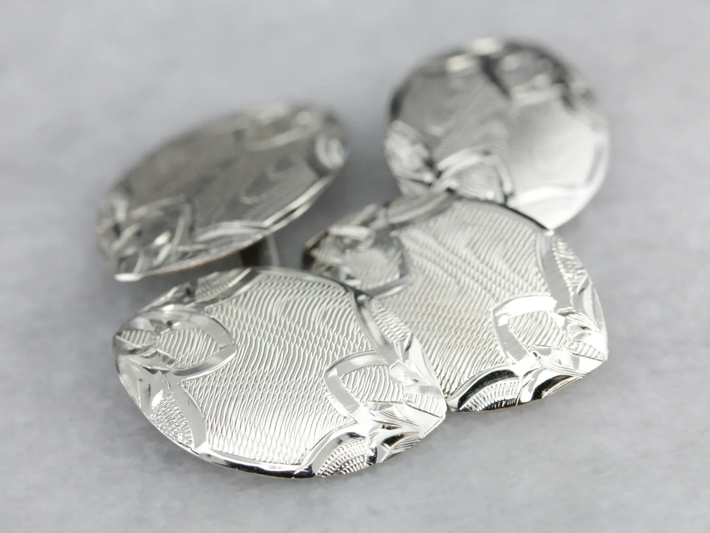 Antique Etched White Gold Cufflinks