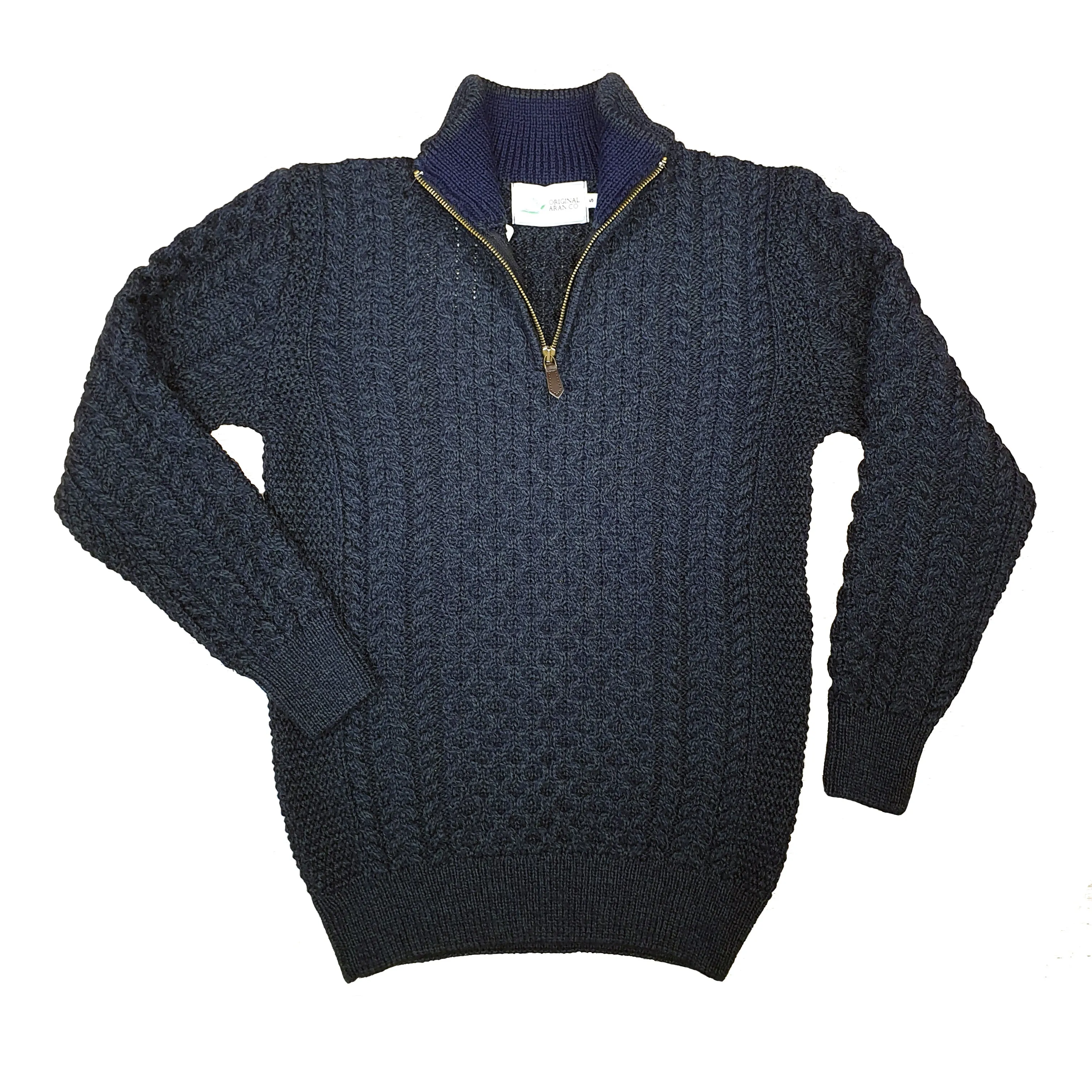 Aran 1/2 Zip Jumper - Blue/Green Marl