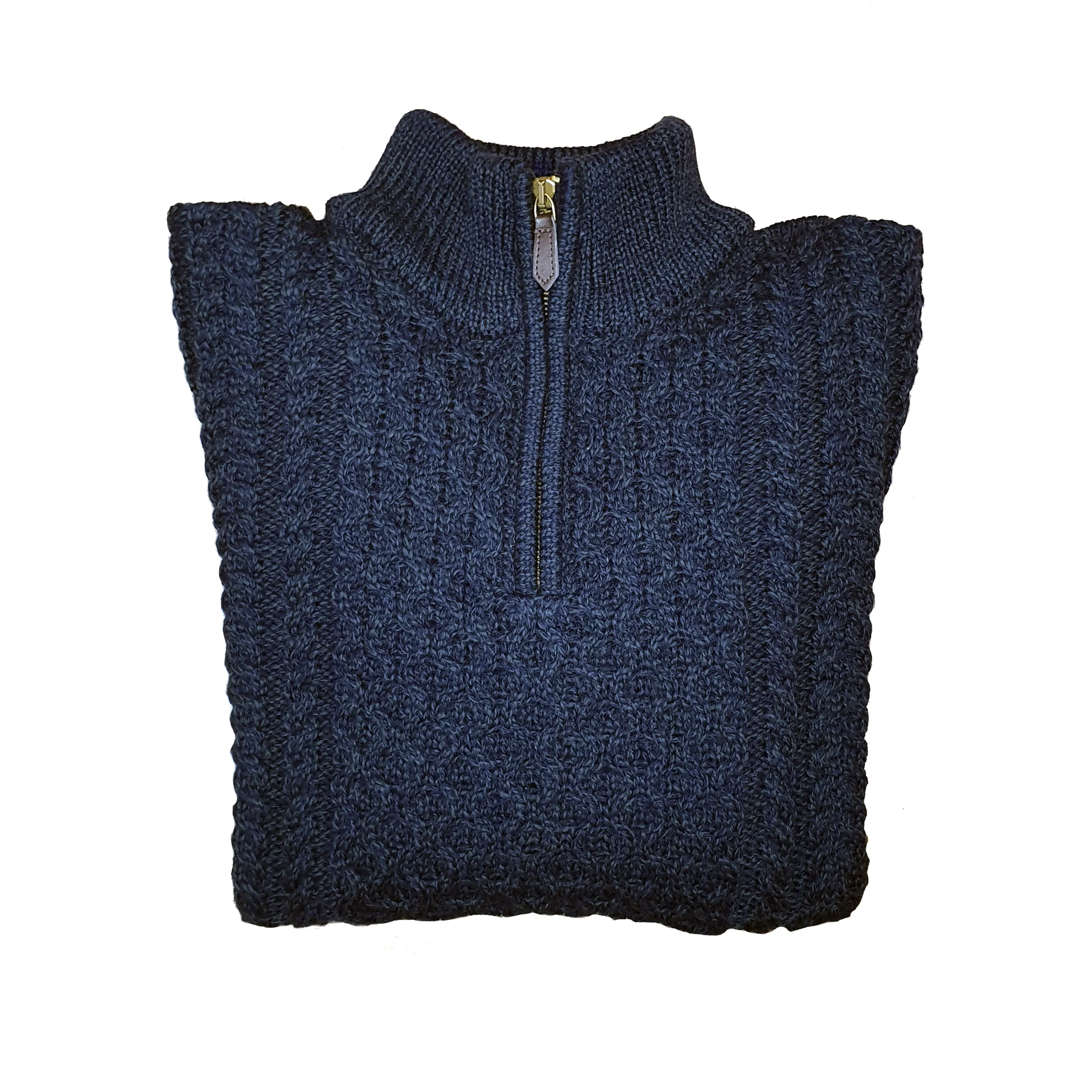 Aran 1/2 Zip Jumper - Blue/Green Marl