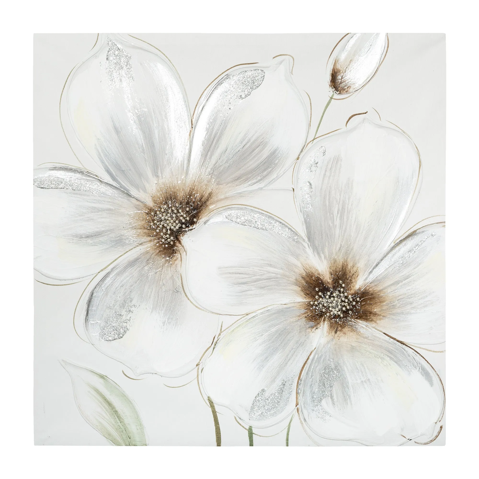 Atmosphera "Fleurs" Painted Canvas White