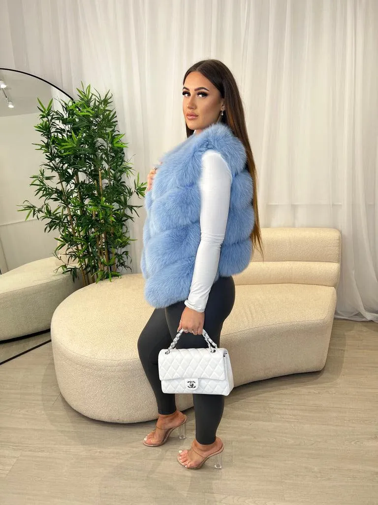 Baby Blue Luxury Fur 4 Row Gilet