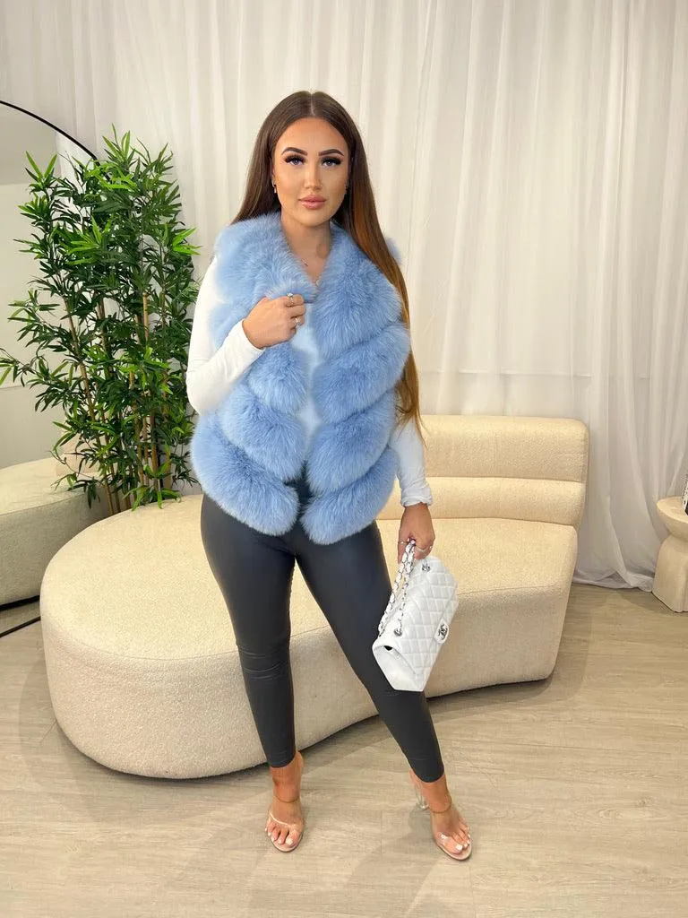 Baby Blue Luxury Fur 4 Row Gilet