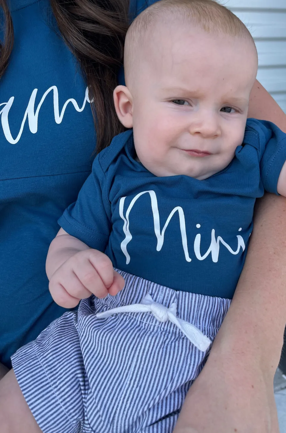 Baby Cursive "Mini” Short Sleeve Onesie- Blue