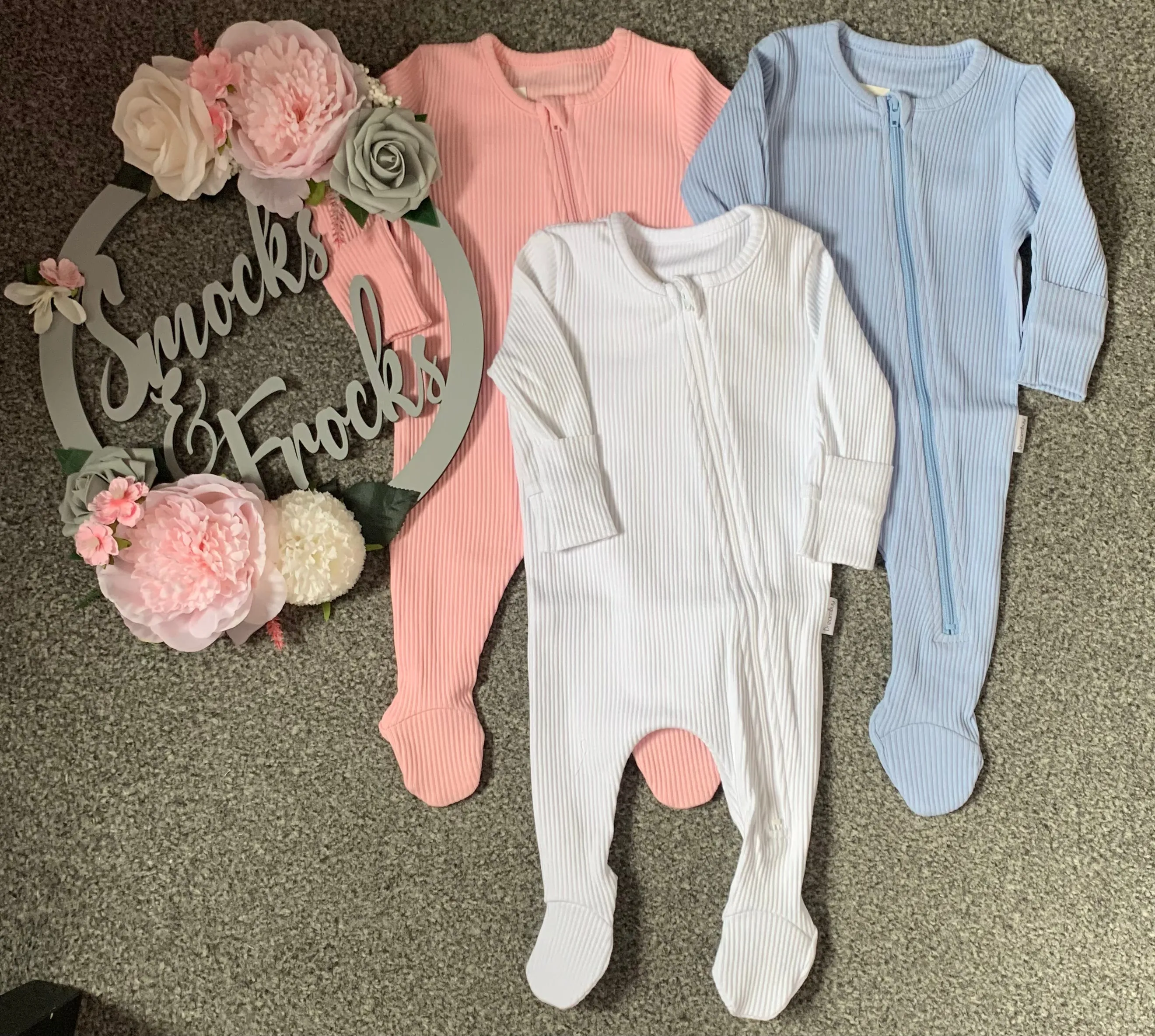 Baby Ribbed Zip Up Sleepsuit