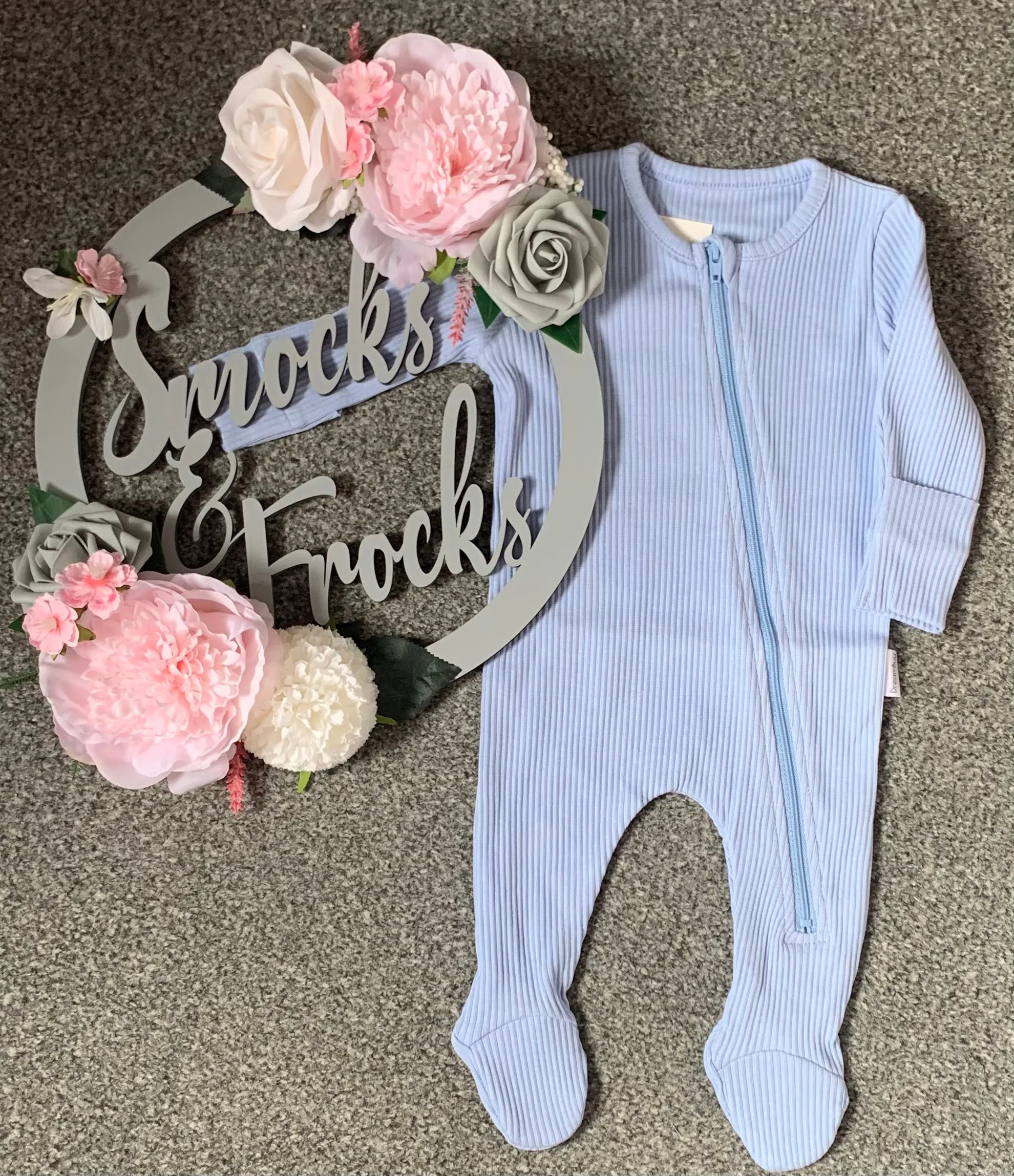 Baby Ribbed Zip Up Sleepsuit