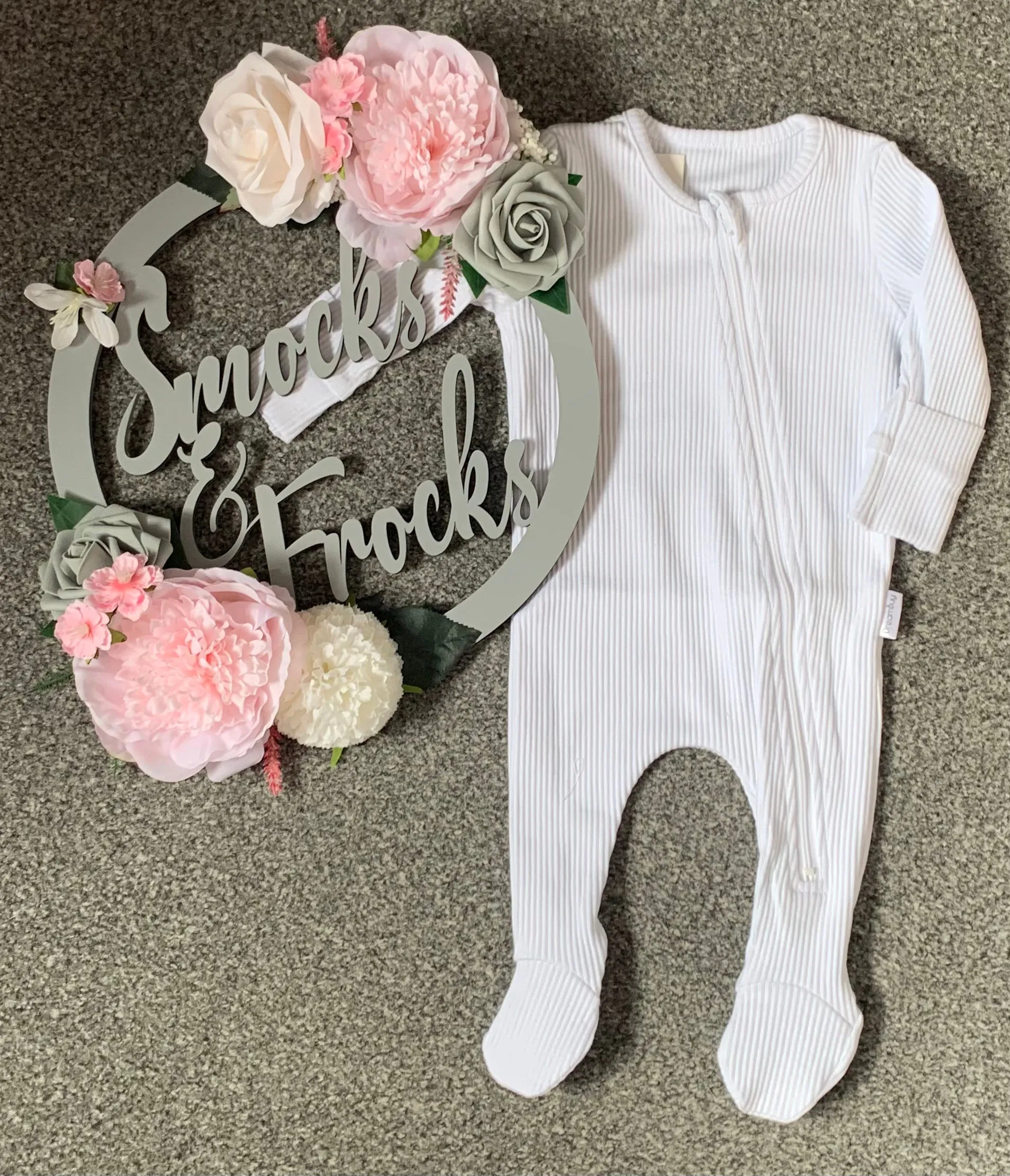 Baby Ribbed Zip Up Sleepsuit