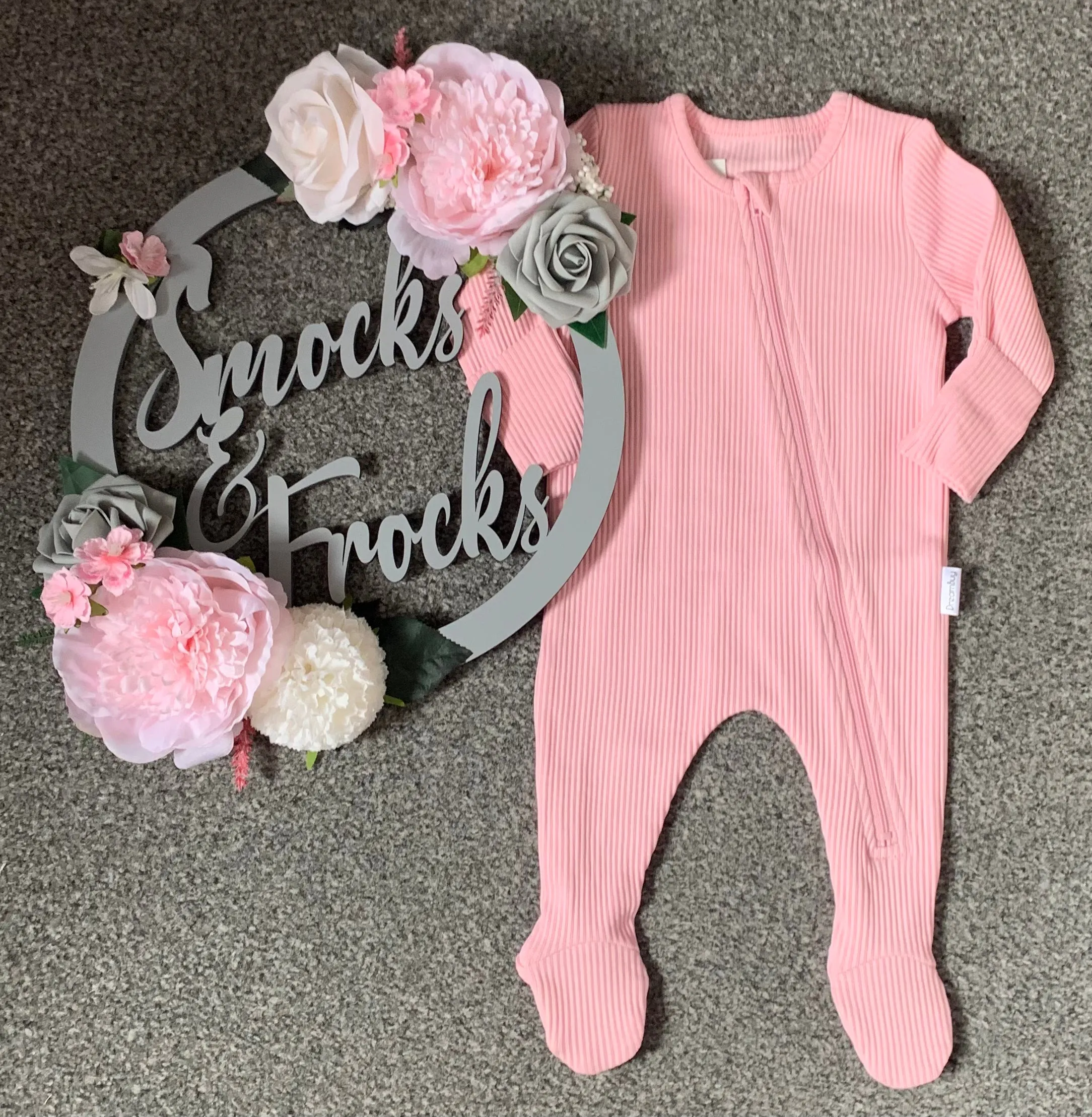 Baby Ribbed Zip Up Sleepsuit