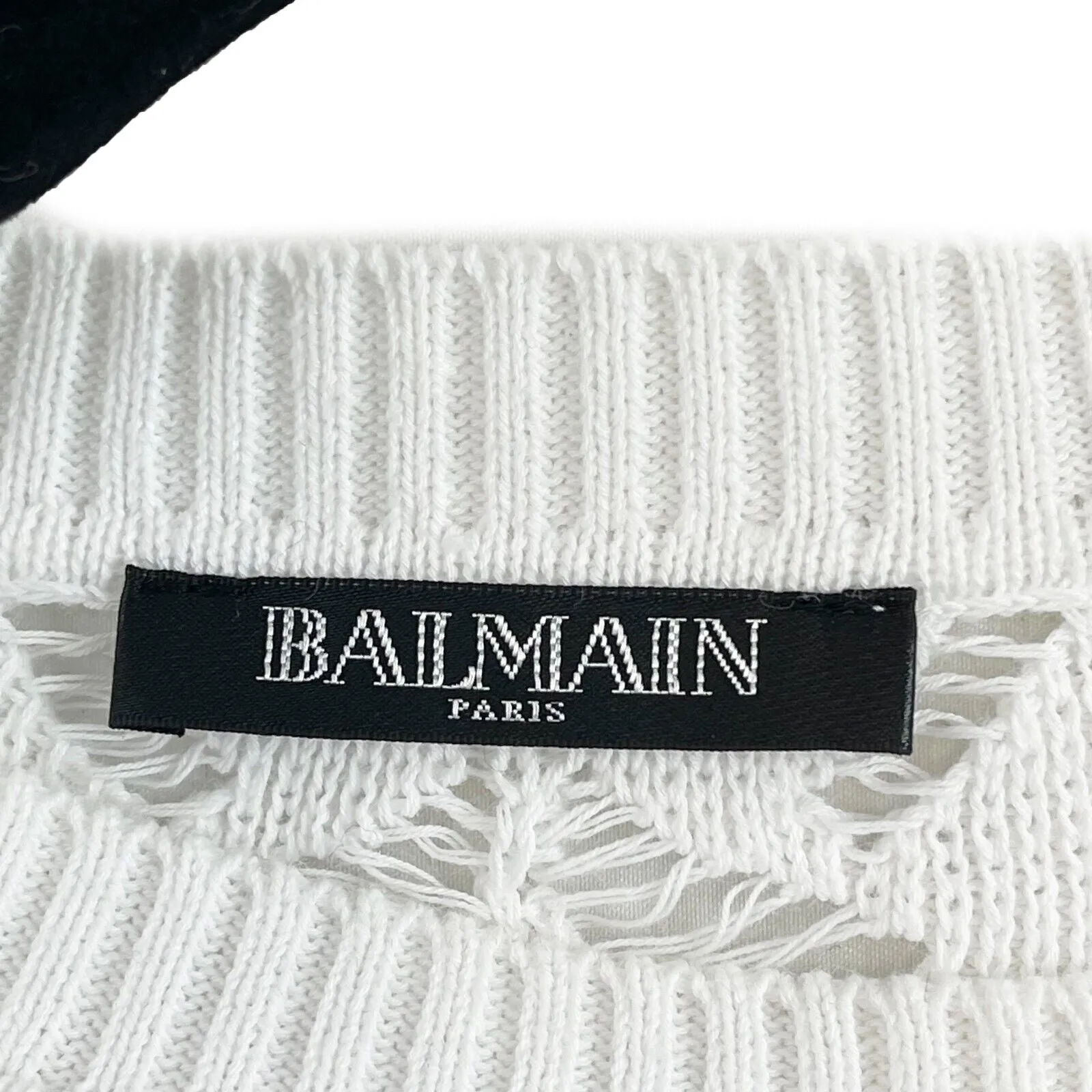 Balmain Pristine Crochet Destroyed Cotton Knit White Sweater 34 XS US 2