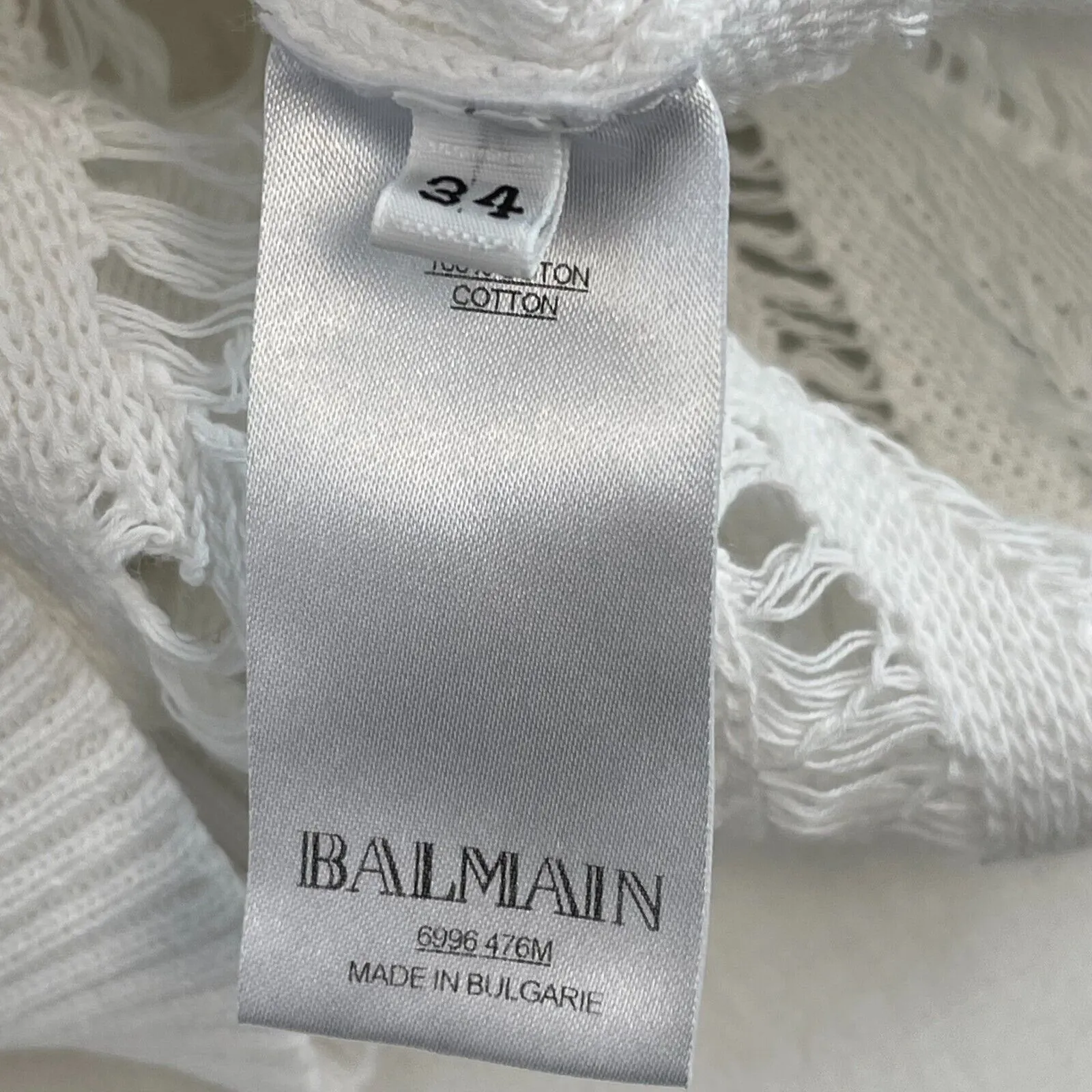 Balmain Pristine Crochet Destroyed Cotton Knit White Sweater 34 XS US 2