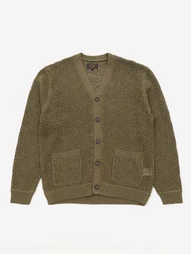 Beams Plus Olive Argyle Mesh Cardigan - Stylish Knitwear for Men