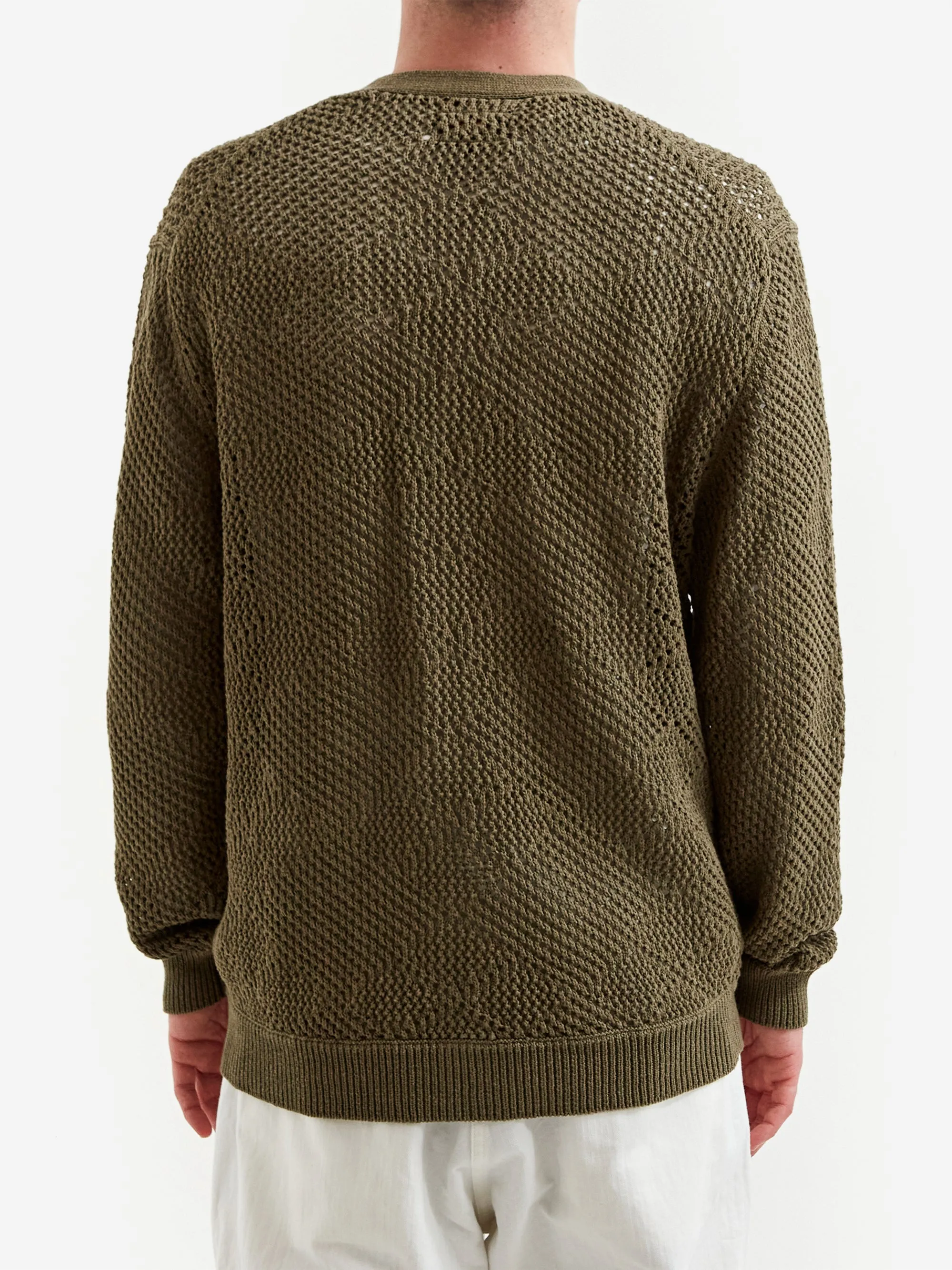 Beams Plus Olive Argyle Mesh Cardigan - Stylish Knitwear for Men