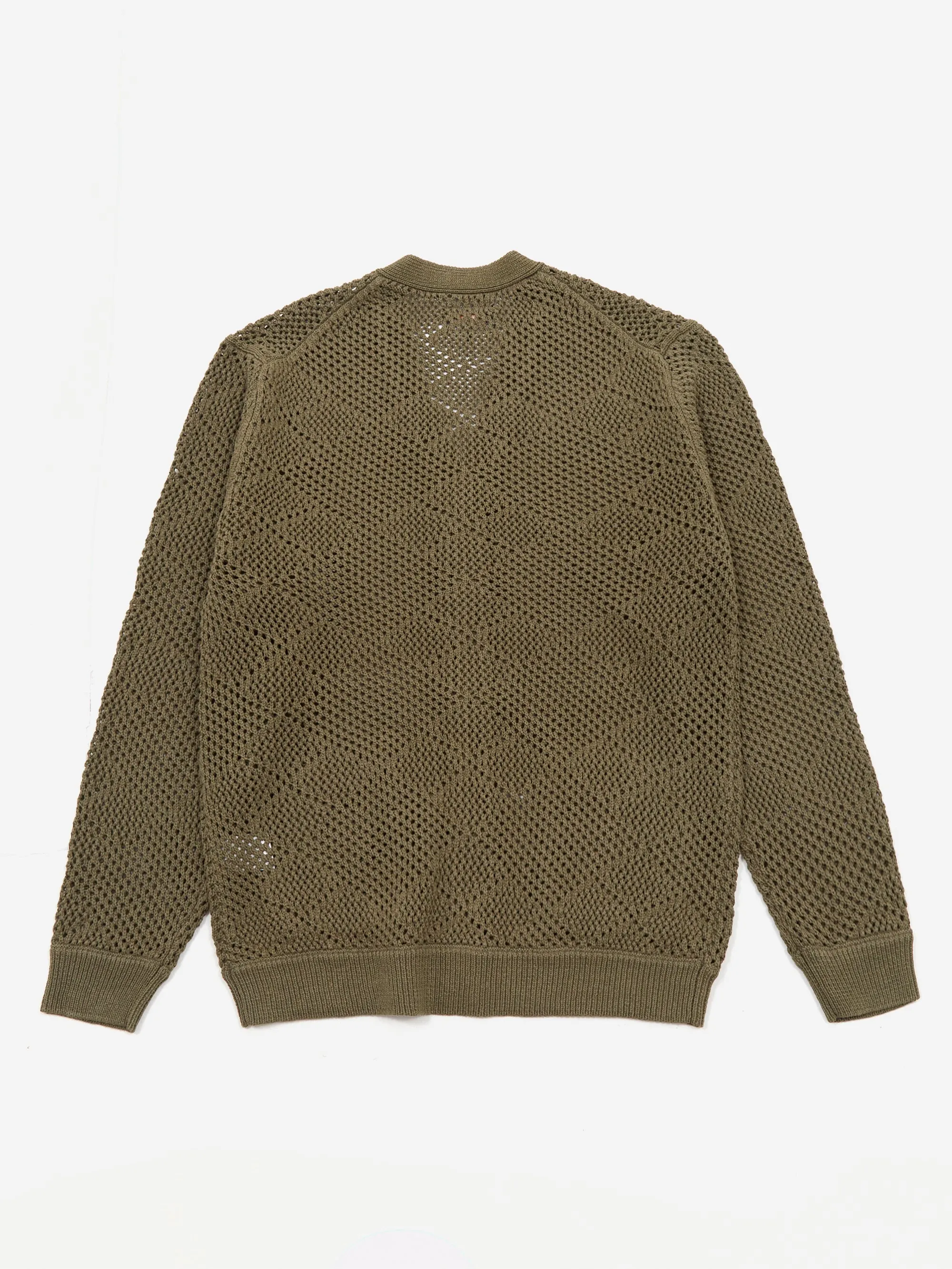 Beams Plus Olive Argyle Mesh Cardigan - Stylish Knitwear for Men