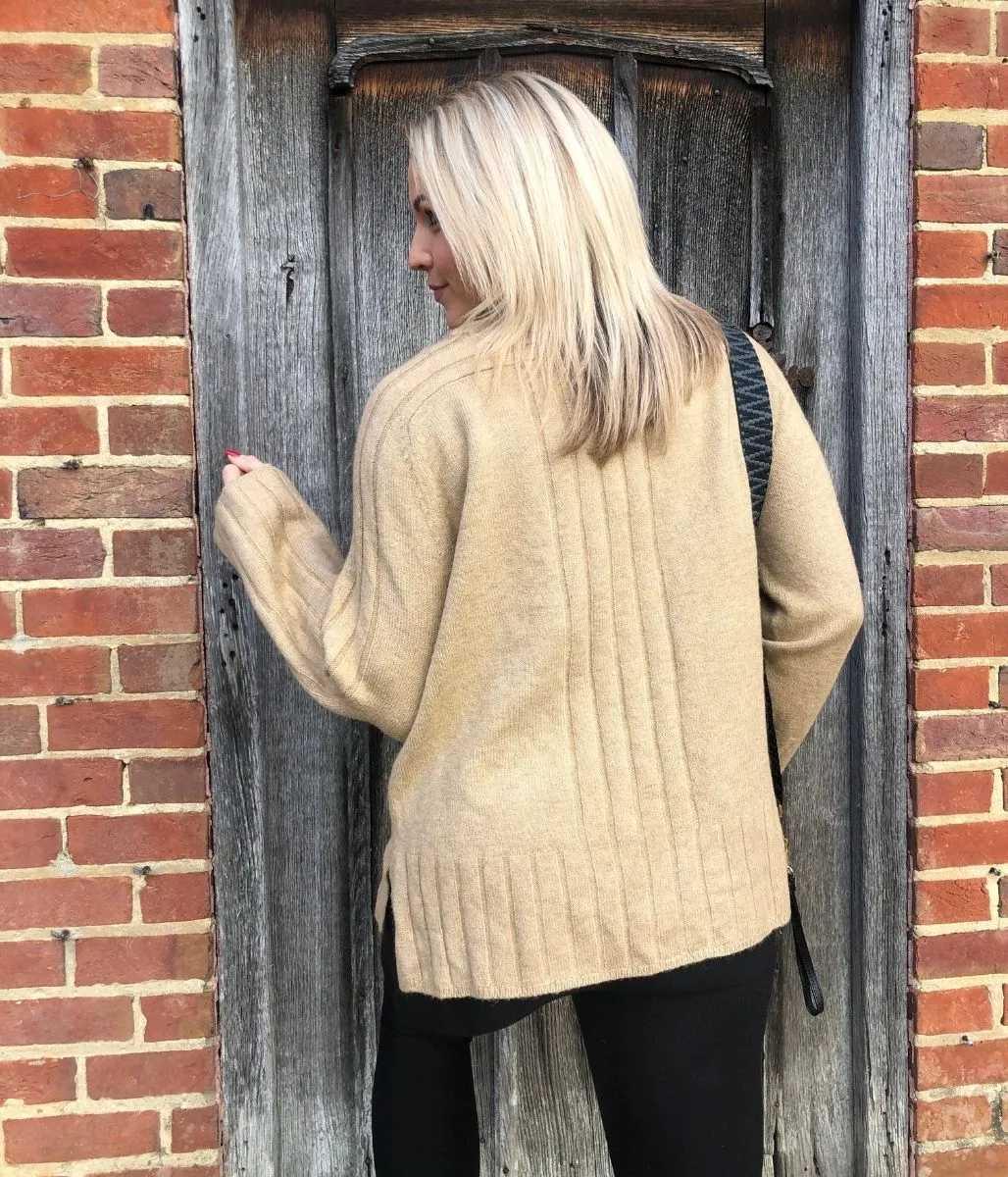 Beige Soft Contrast Ribbed Jumper