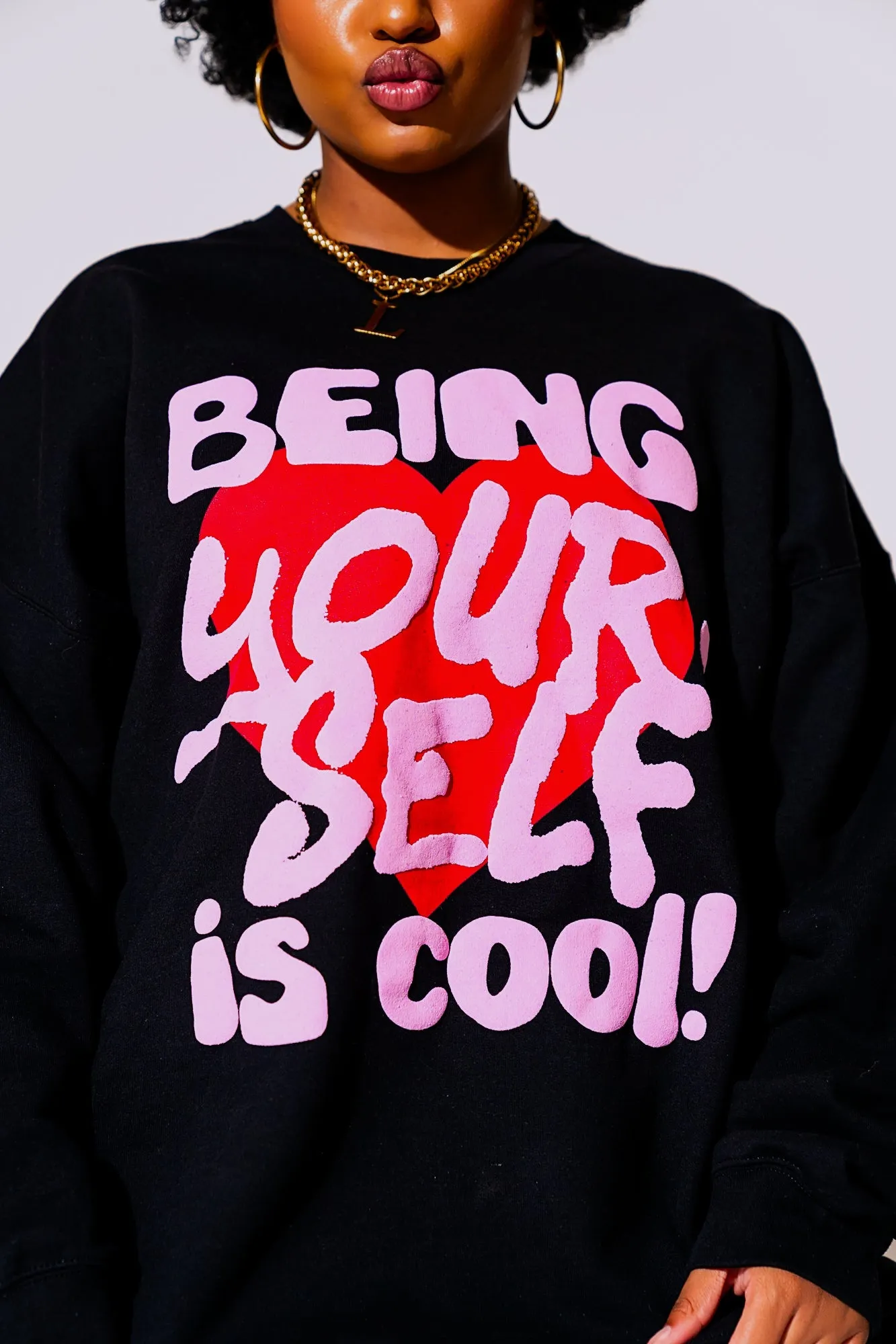 Being Yourself is Cool Puff Print Pullover in Black