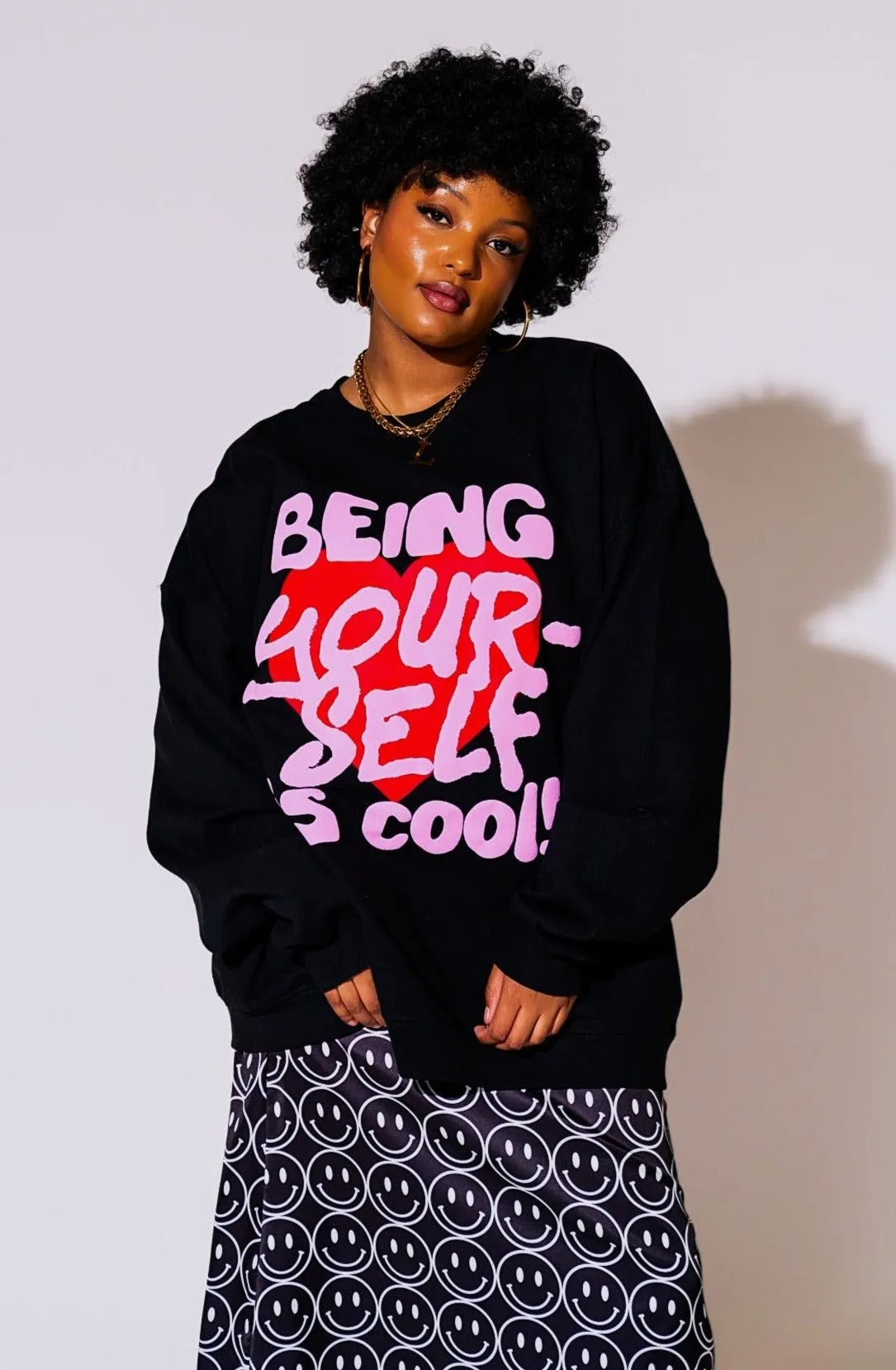 Being Yourself is Cool Puff Print Pullover in Black