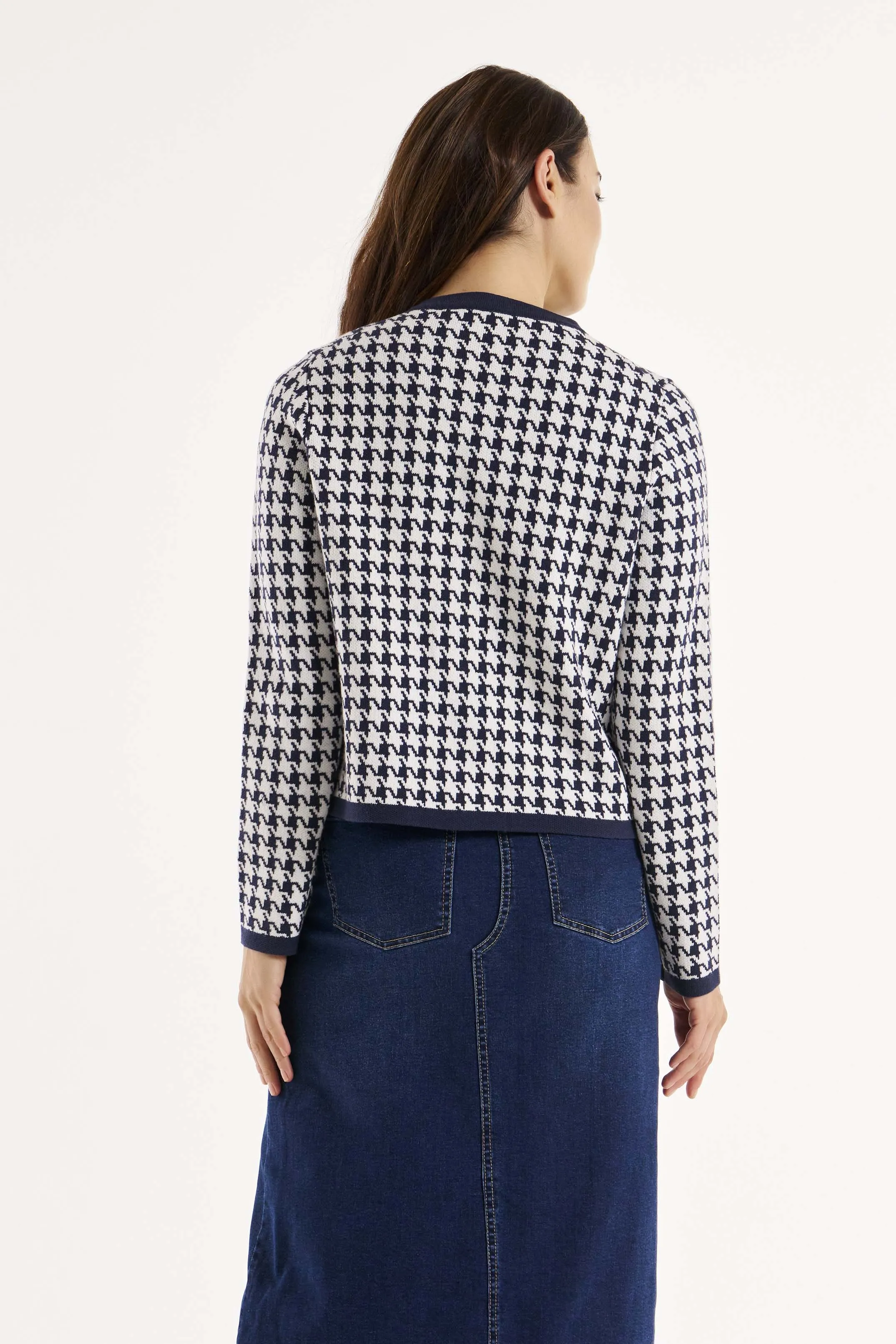 Betty Basics Lady Cardigan in Navy Houndstooth