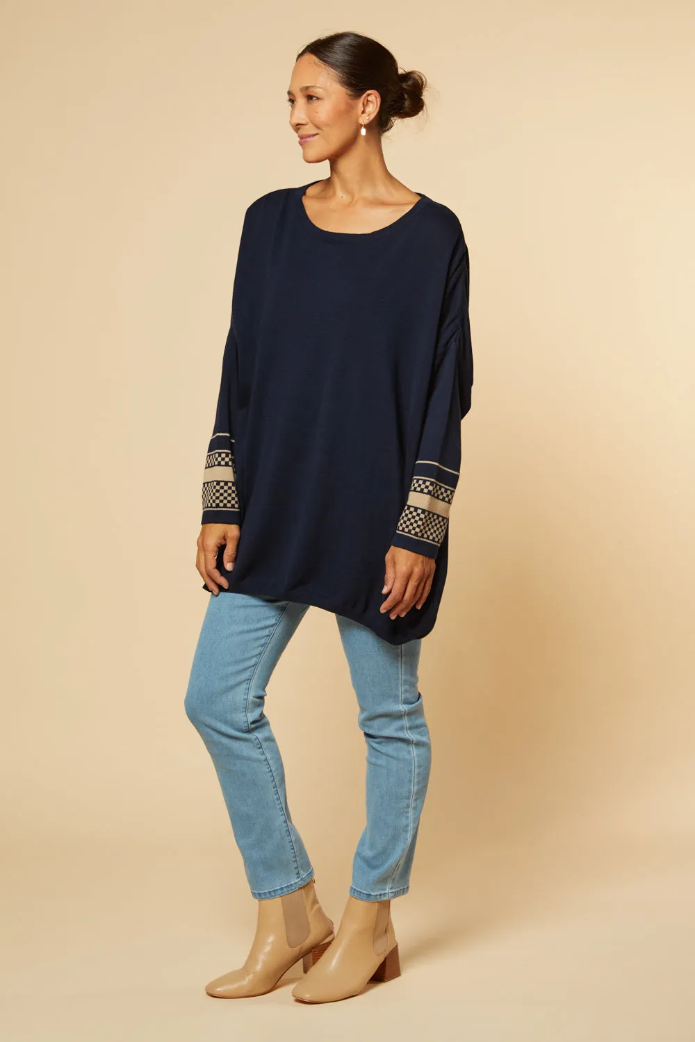 Binky Checkered Jumper in Navy