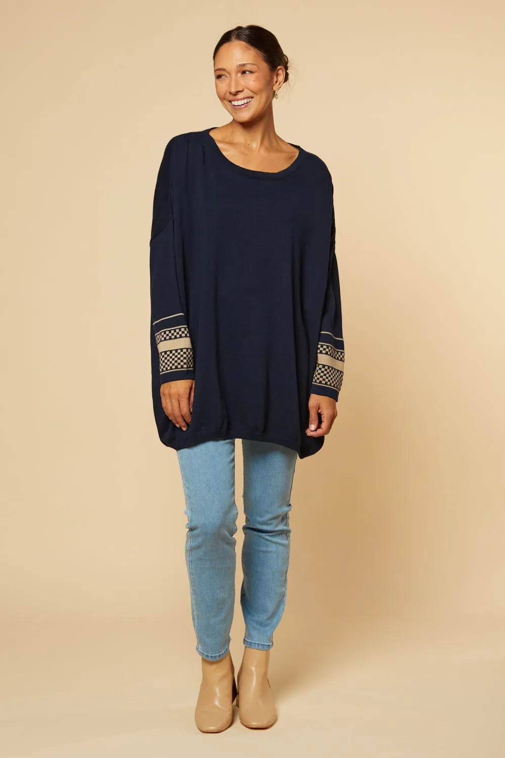 Binky Checkered Jumper in Navy