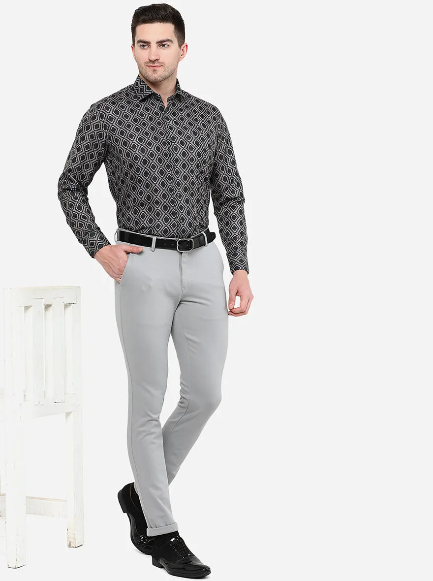 Black & Grey Printed Slim Fit Party Wear Shirt | Greenfibre