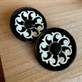 Black & White Scroll Flower Layered Stud Earrings *