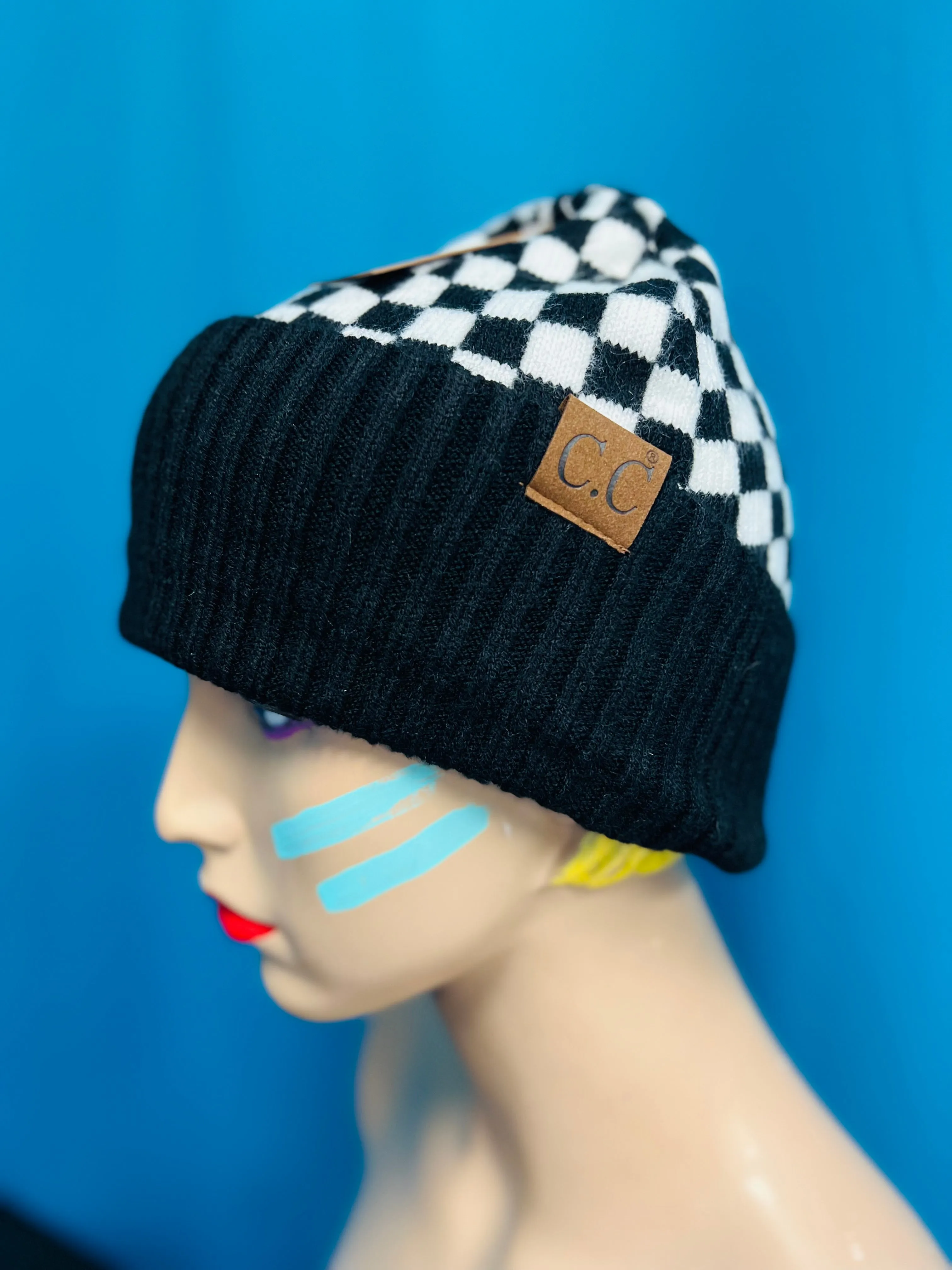 Black and White Checkered Beanie