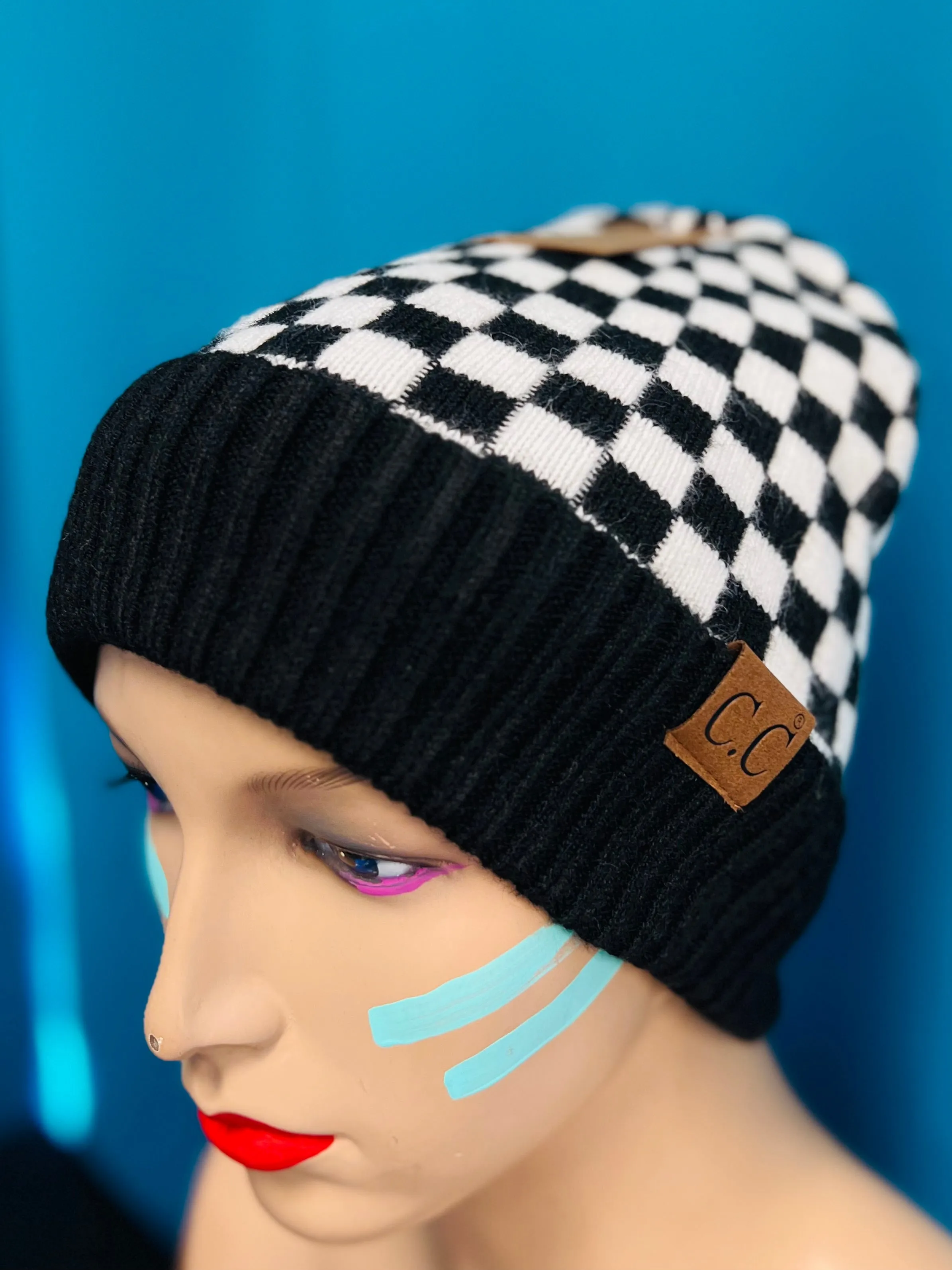 Black and White Checkered Beanie