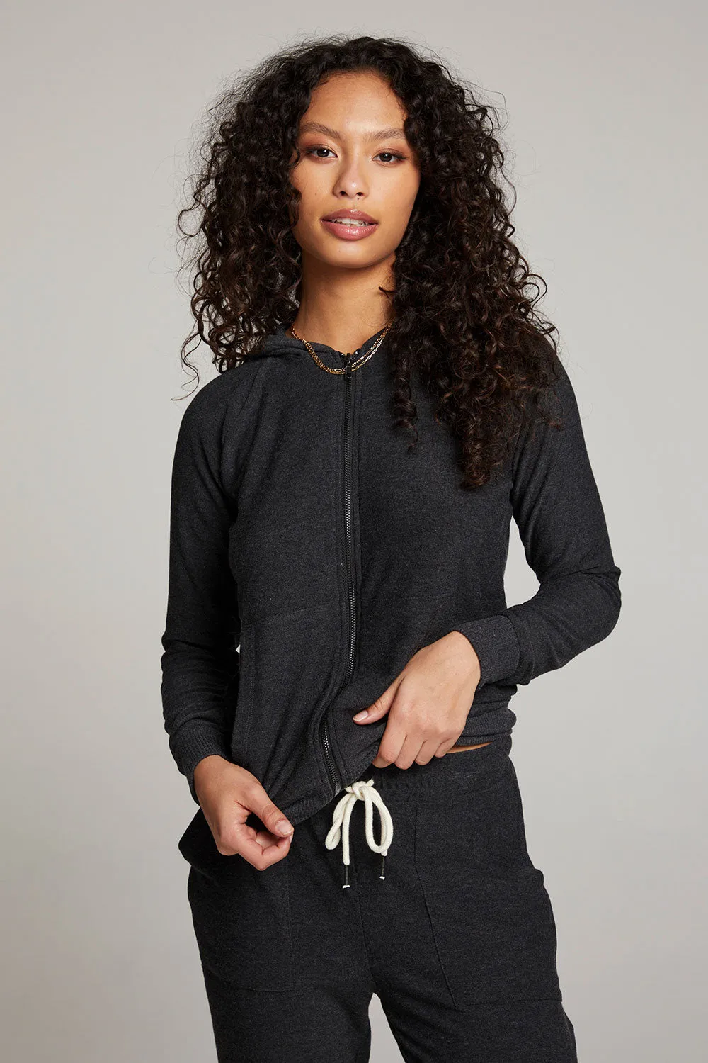 Black Long Sleeve Raglan Zip Up Hoodie