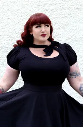 Black Pussybow Short Sleeve Top Curvy