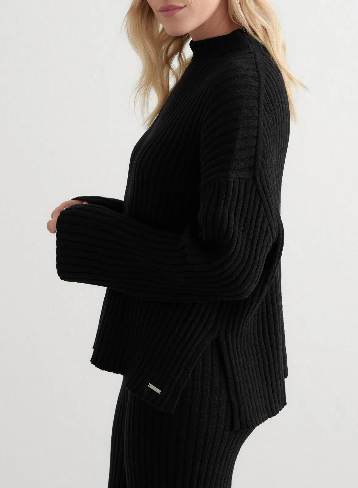 Black Rib Knit Sweater