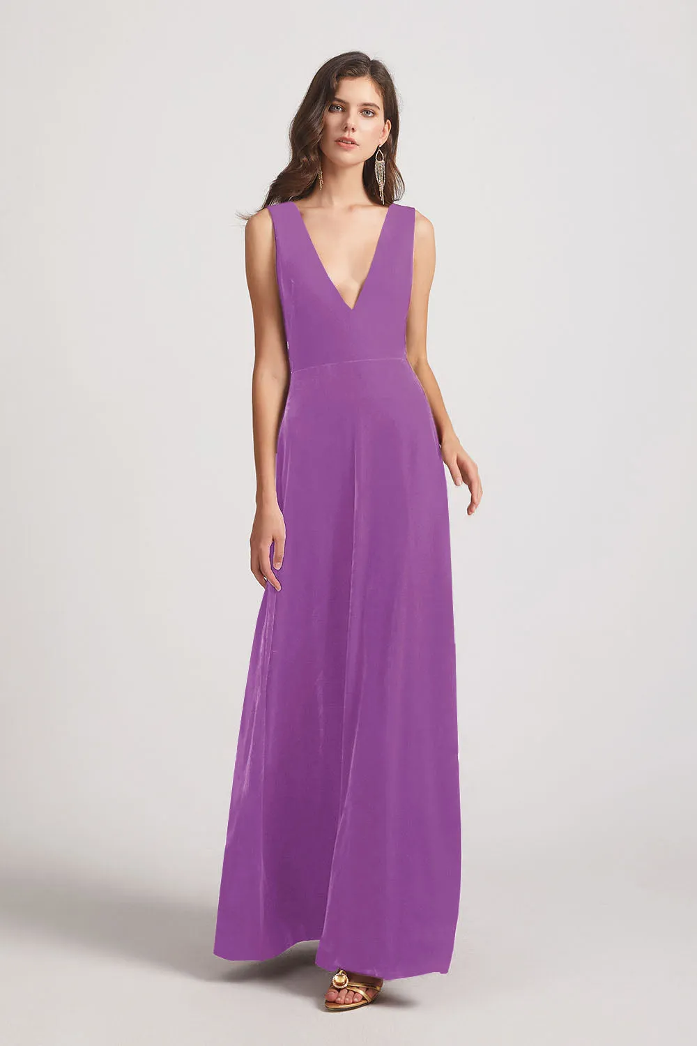 Bold Velvet Bridesmaid Dress With Daring Deep V Neck (AF0133)