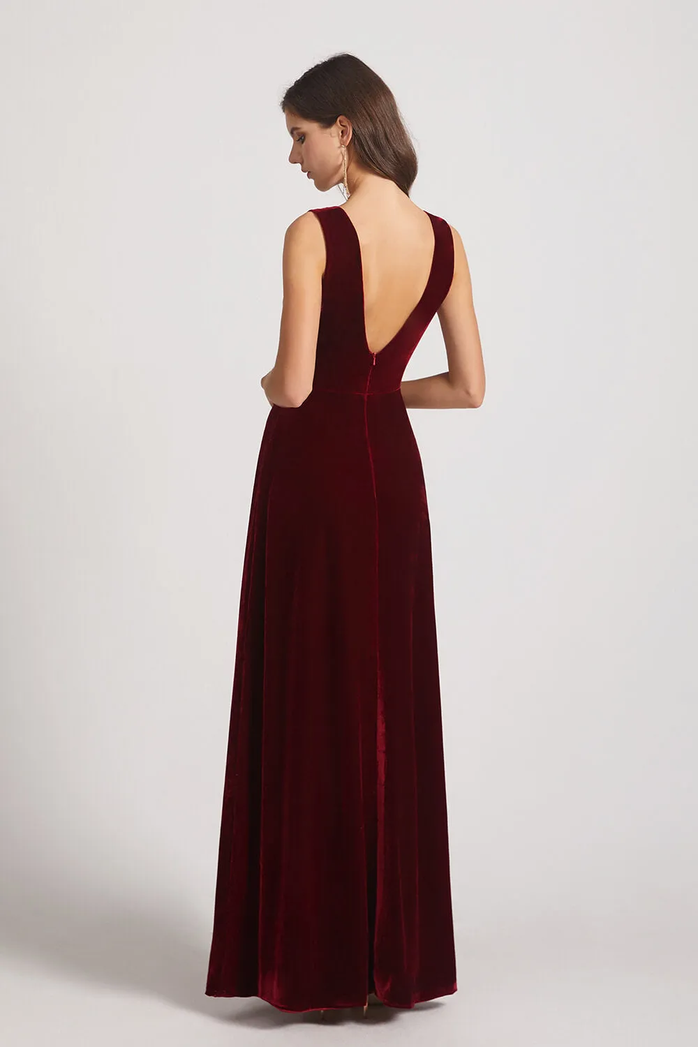 Bold Velvet Bridesmaid Dress With Daring Deep V Neck (AF0133)