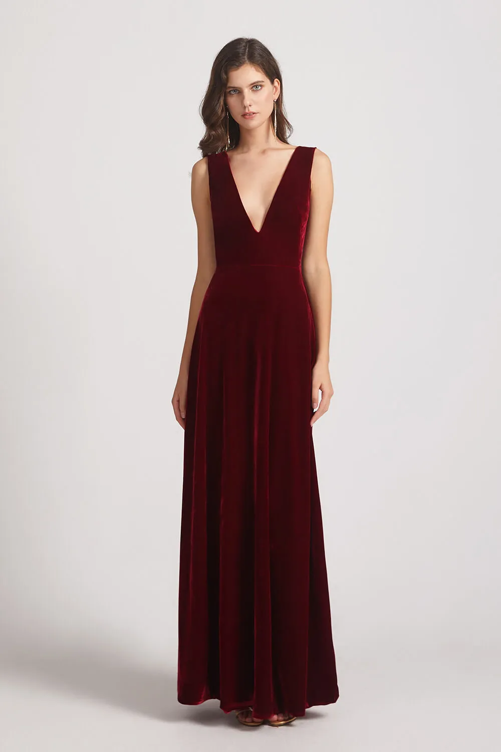 Bold Velvet Bridesmaid Dress With Daring Deep V Neck (AF0133)